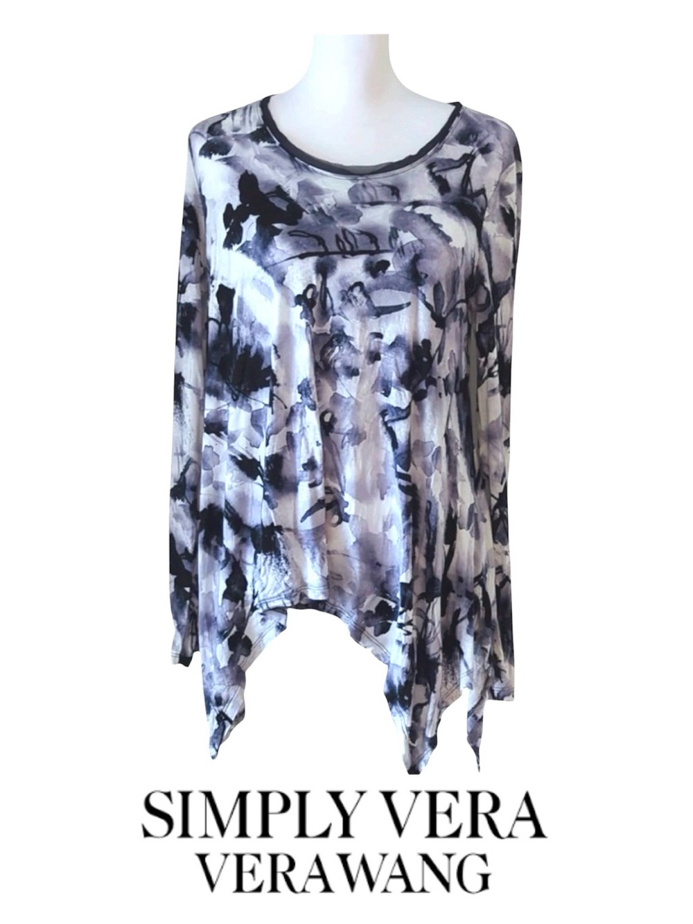 Simply Vera Vera Wang Dark Blue & White Abstract Long-Sleeve Tunic